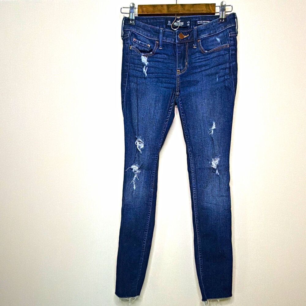 Hollister Women’s Low Rise Skinny Dark Wash Distressed Stretch Jeans Size 24